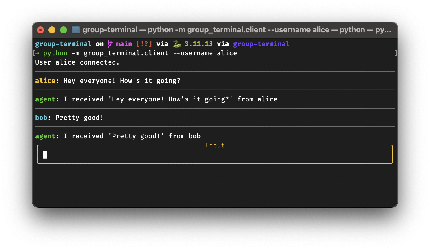 alice's terminal view